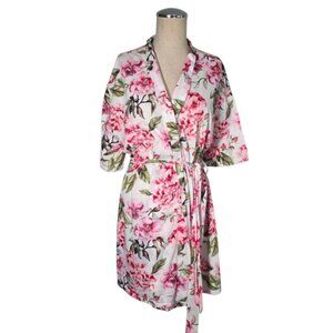 Show Me Your Mumu Floral Robe Pink and White One Size